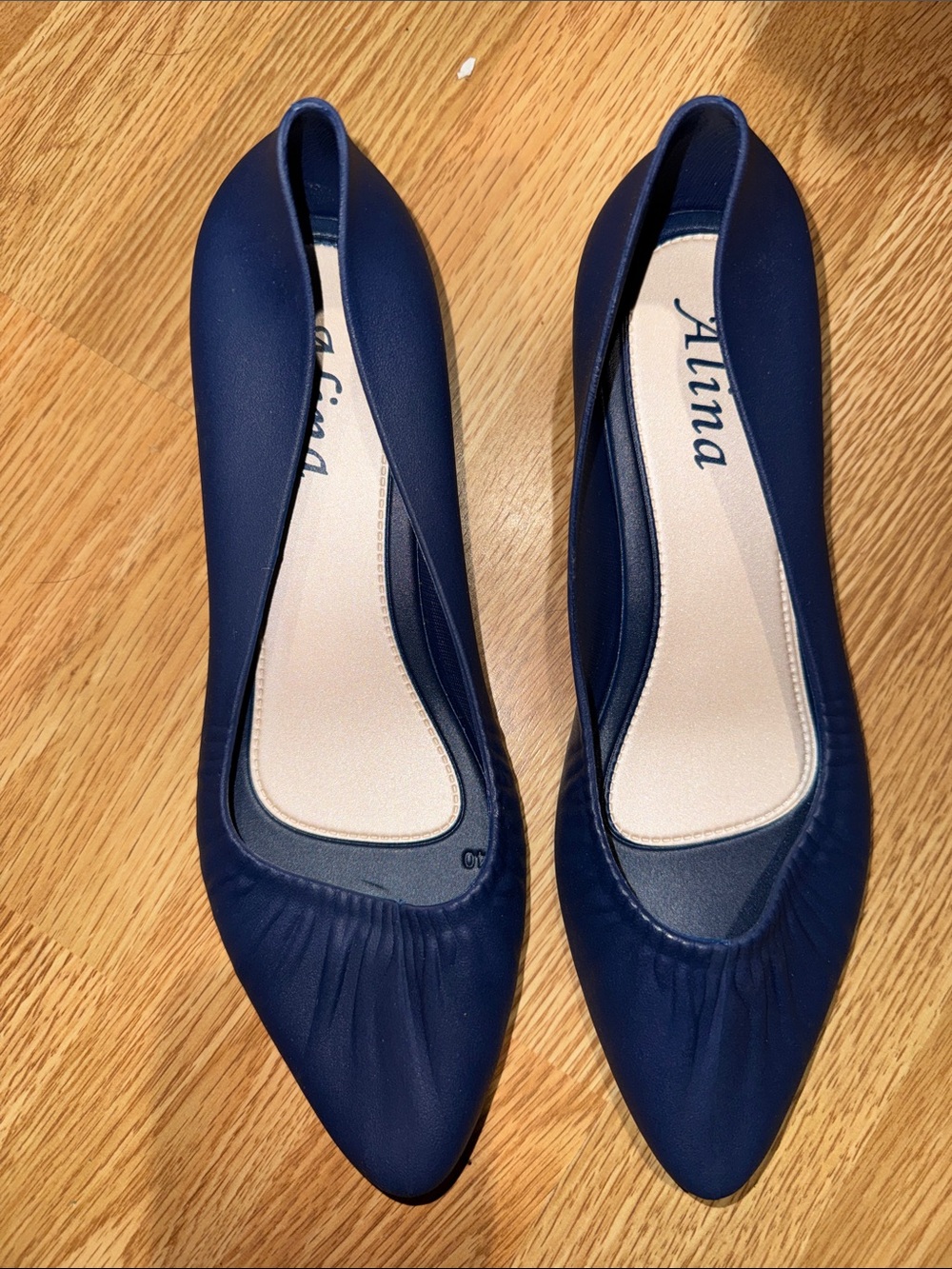 Navy Pointed-Toe Slip-On Ballet Flats